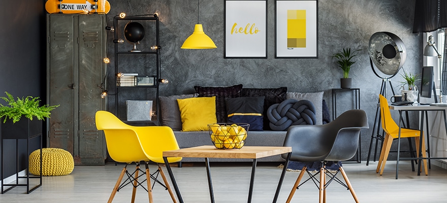 Cosy Bright Office In Yellow And Grey Colors